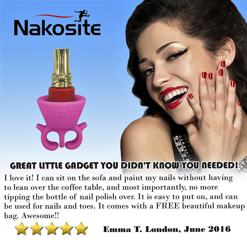 NAKOSITE Best Quality Wearable Nail Polish Holder with Bonus FREE Silicone Makeup Bag. PINK. PREMIUM.